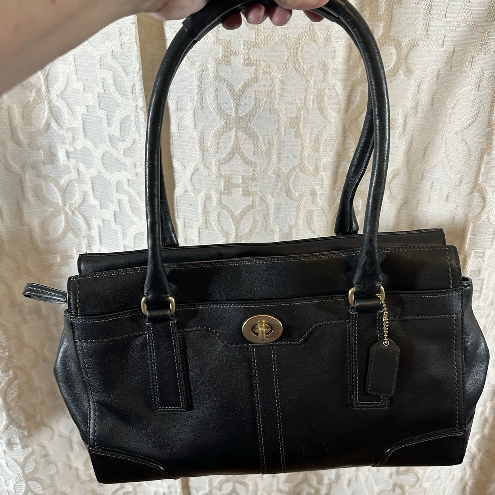 VTG 2007 Coach Hampton Satchel Handbag Tote Womens Black Leather Brass Hardware